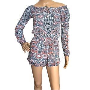 AEROPOSTALE Long Sleeve Ruffle Multi-Color‎ Paisley Print Romper Women's Size XS